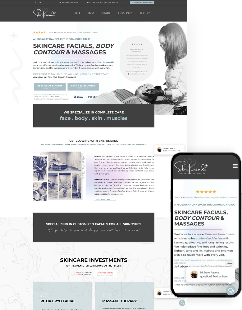 Medspa Skin Kneads Website - Designed by Andrea Studios powered by AS Creator Tools